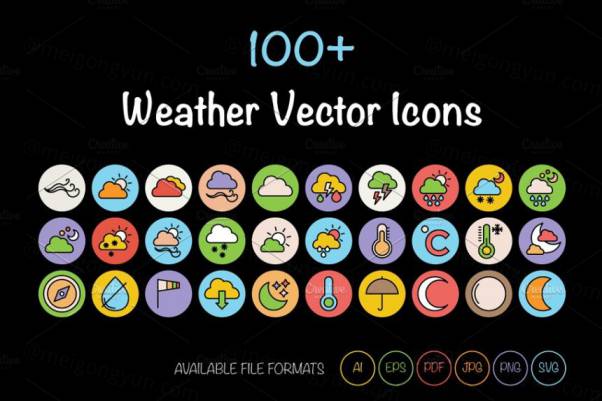 天气矢量图标 100  Weather Vector Icons
