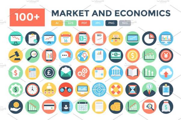 市场和经济图标 100  Flat Market and Economics I