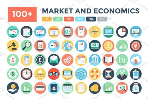 市场和经济图标 100  Flat Market and Economics I