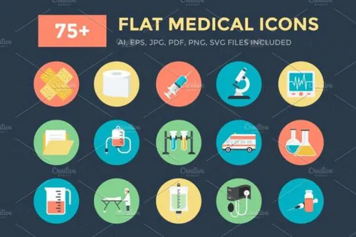 平面医学矢量图标 75  Flat Medical Vector Icons