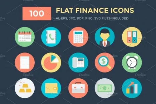 金融矢量图标素材 100 Flat Finance Vector Icons