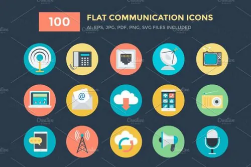 通信矢量图标 100 Flat Communication Vector Ico