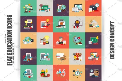 概念教育图标 Flat Conceptual Education Ic