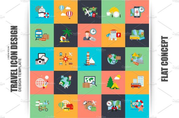 扁平化旅游图标 Flat Tourism And Travel Ico