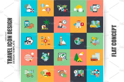扁平化旅游图标 Flat Tourism And Travel Ico