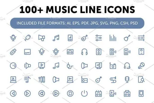 音乐矢量图标素材 100  Music Line Icons
