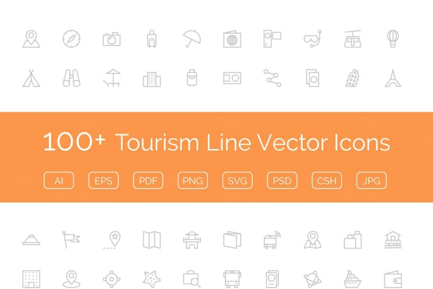 旅游线路矢量图标 100  Tourism Line Vector Icons