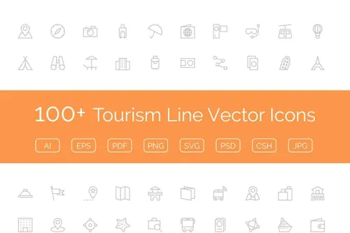 旅游线路矢量图标 100  Tourism Line Vector Icons