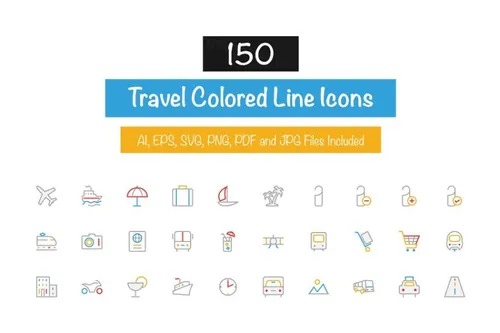 旅行矢量图标 150 Travel Colored Line Icons