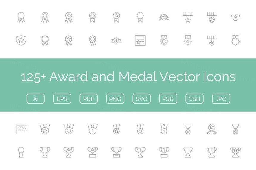 奖励和奖牌矢量图标 125  Award and Medal Vector Ic