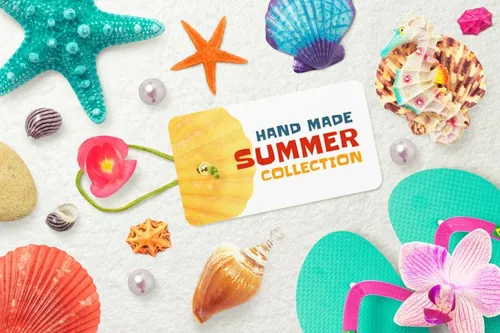 Summer夏日元素贝壳海星海马分层PSD