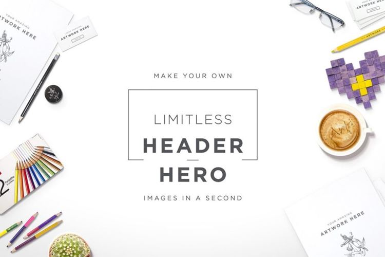 创意桌面办公文具场景设计素材Custom Hero  Header Constructor
