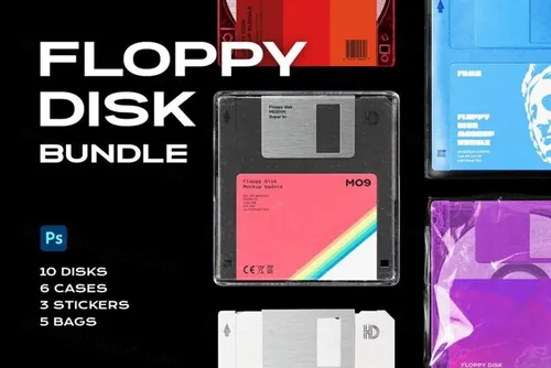 高质量复古老物件磨砂软盘样机模板塑料贴纸素材 Floppy
