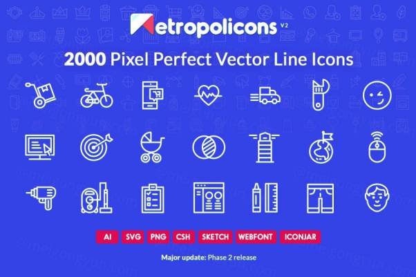 高品质常用图标合集 2000 Line Icons Set Metropolic