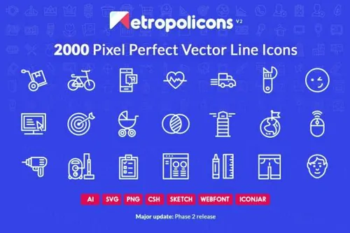 高品质常用图标合集 2000 Line Icons Set Metropolic