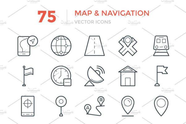 地图和导航相关功能图标 75 Maps and Navigation Vecto