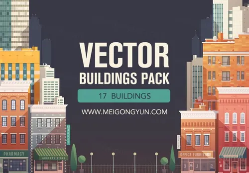 卡通城市街道建筑矢量场景Urban Building Sce