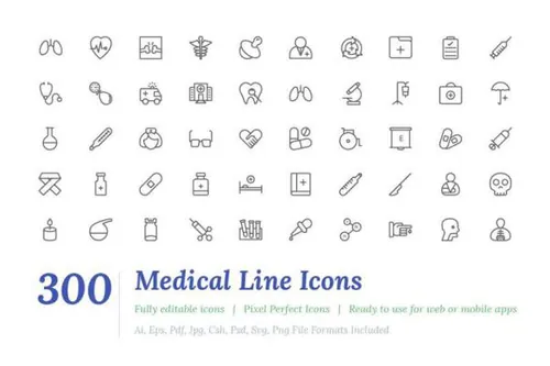医疗相关的线型图标 300 Medical Line Icons