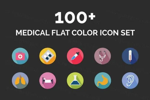 医学扁平化图标 100  Medical Flat Color Icon Set