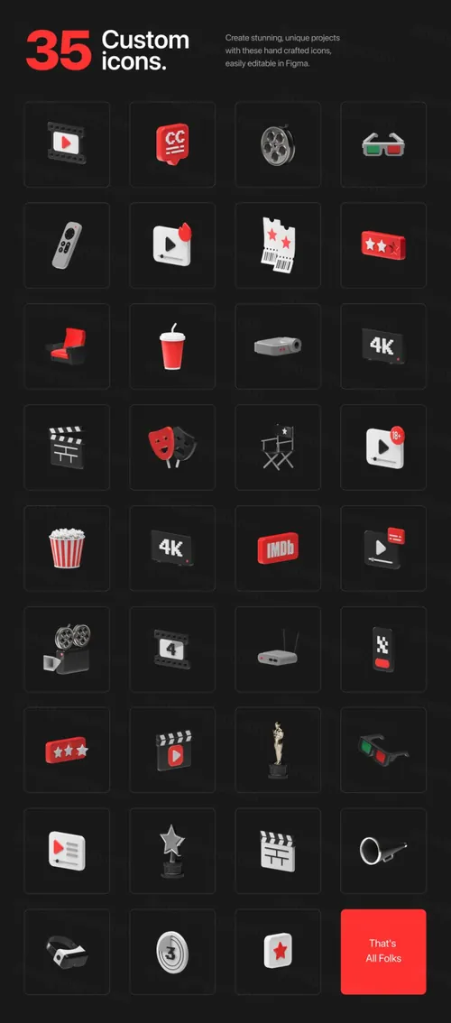 高品质C4D三维渲染影院主题元素图标合辑 Cinema 3D Icon