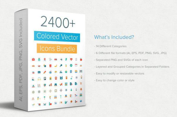 上色的矢量图标合集 2400  Colored Vector Icons Bun