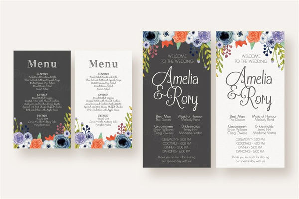 手绘水彩花卉请柬贺卡设计模板 WatercolourBlooms-Wedding-Collection