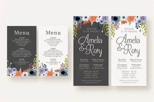 手绘水彩花卉请柬贺卡设计模板 WatercolourBlooms-Wedding-Collection