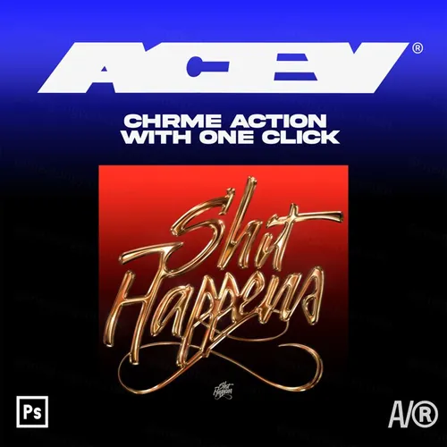 复古黄金立体镀铬金属立体字文本样式PS动作素材 CHROME