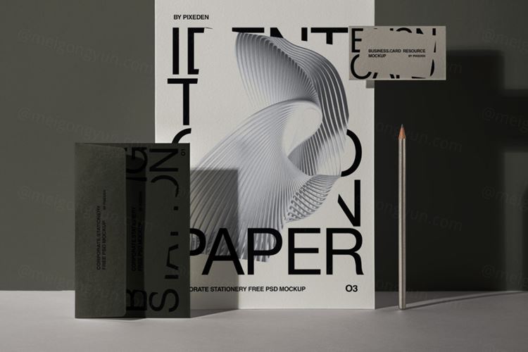 高质量名片信封企业品牌VI设计贴图样机模板 Statione