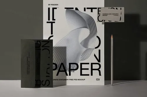 高质量名片信封企业品牌VI设计贴图样机模板 Statione