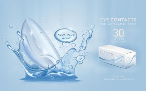 蓝色科技风隐形眼镜美瞳广告宣传海报EPS矢量设计模板