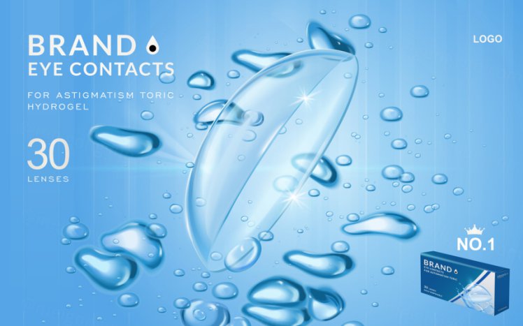 蓝色科技风隐形眼镜美瞳广告宣传海报EPS矢量设计模板