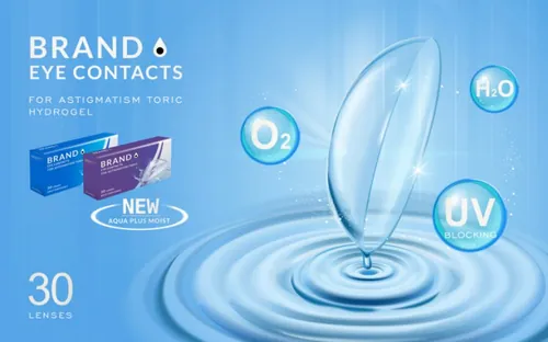 蓝色科技风隐形眼镜美瞳广告宣传海报EPS矢量设计模板