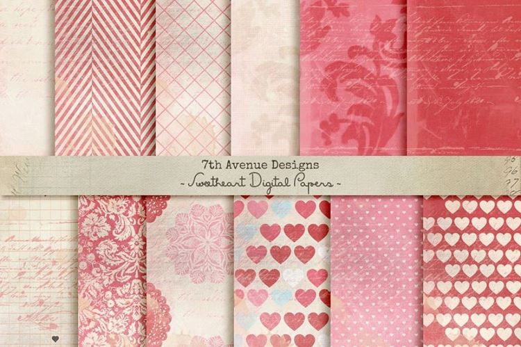 粉色主题无缝背景Sweetheart Digital Papers