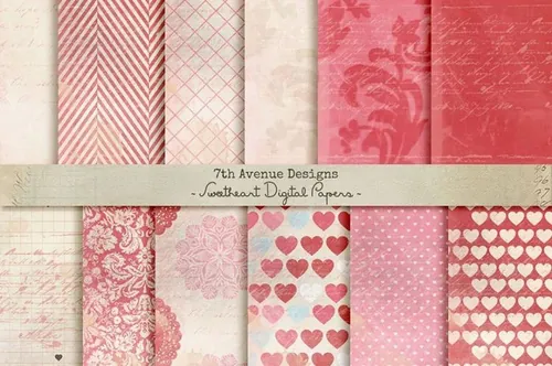 粉色主题无缝背景Sweetheart Digital Papers