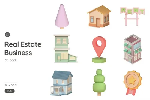 房地产建筑坐标主题3D插图PNG素材 Real Estate