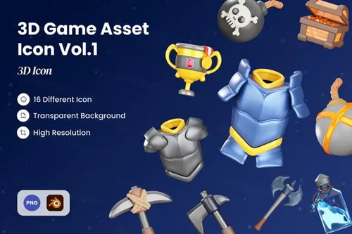 三维渲染炸弹盔甲斧头锤子游戏主题元素3D插画素材 3D Ga