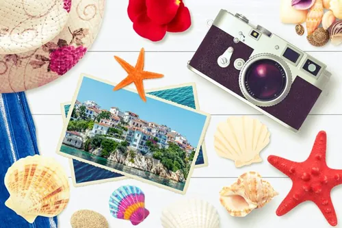 Summer夏日元素贝壳海星相机分层PSD