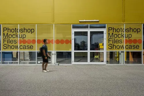 商铺门口玻璃橱窗广告海报设计贴图展示样机模板 Adverti