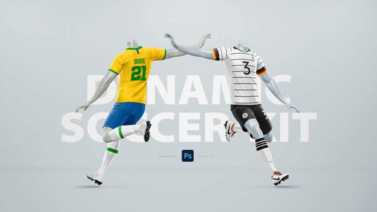 高质量动态足球服球鞋短袖短裤服装设计贴图展示样机模板 Dyn