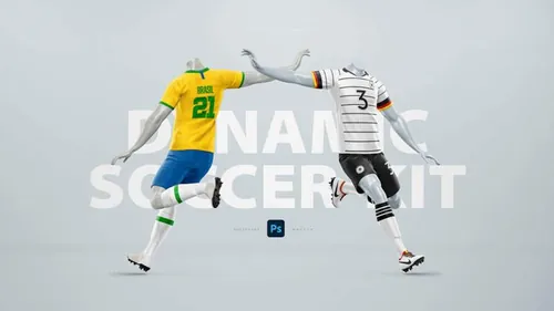 高质量动态足球服球鞋短袖短裤服装设计贴图展示样机模板 Dyn