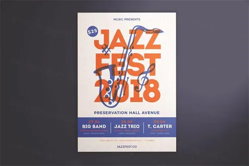 时尚简约的爵士音乐节海报传单模板azz_Festival_Flyer_2379141