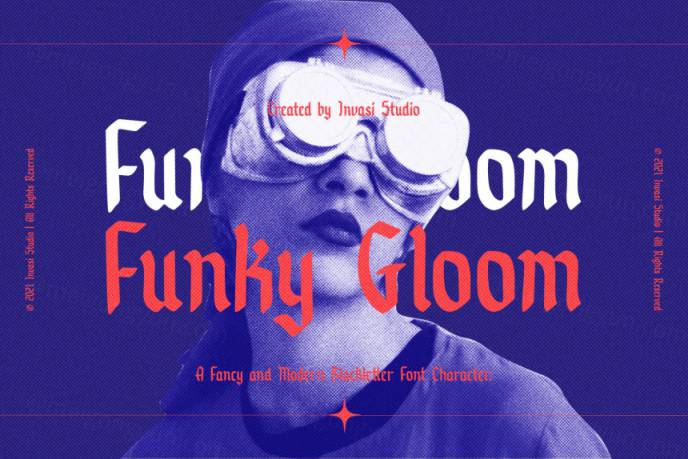 新复古酸性艺术哥特海报杂志排版英文字体 Funky Gloom - Fancy Black letter