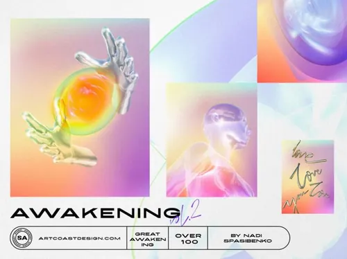 潮流超现实主义未来派酸性艺术迷幻神秘宇宙神学抽象3D形状背景