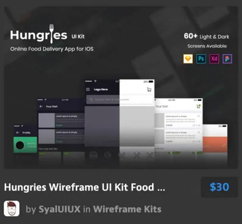 线框UI-Kit食品配送Wireframe UI Kit Food D