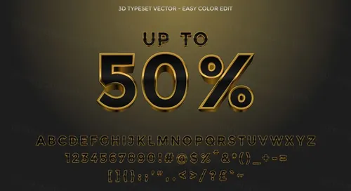 黑金三维立体金属字体特效文本可编辑PSD样机模板素材 3d editable text effect