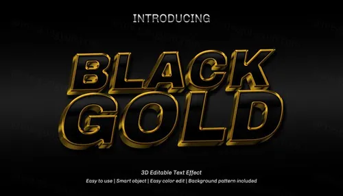 黑金三维立体字体特效文本可编辑PSD样机模板素材 3d editable text effect