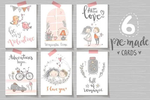 浪漫爱情主题卡通手绘设计素材