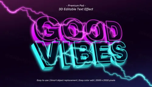 三维幻影闪电立体字体特效文本可编辑PSD样机模板素材 3d editable text effect