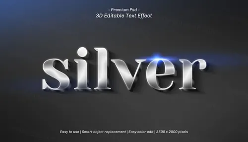 三维银色金属立体字体特效文本可编辑PSD样机模板素材 3d editable text effect
